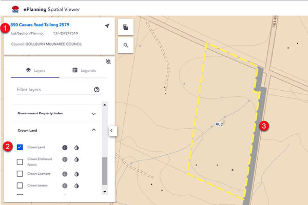 ePlanning Crown road spatial viewer map