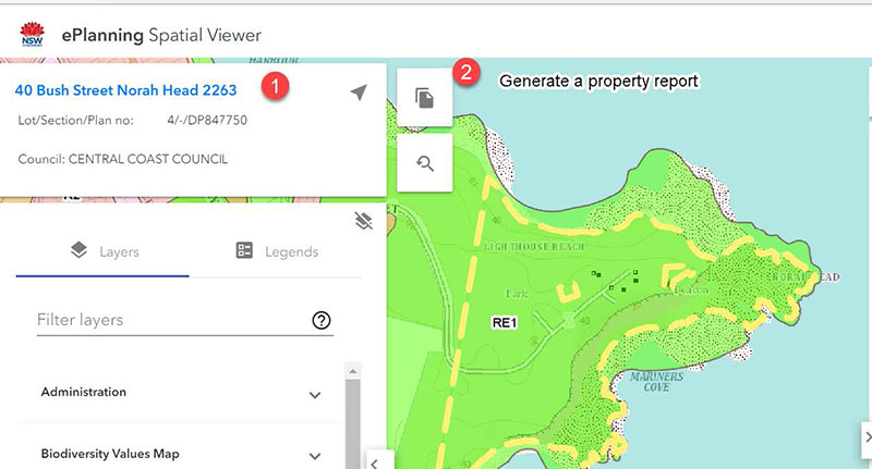 ePlanning Property report map