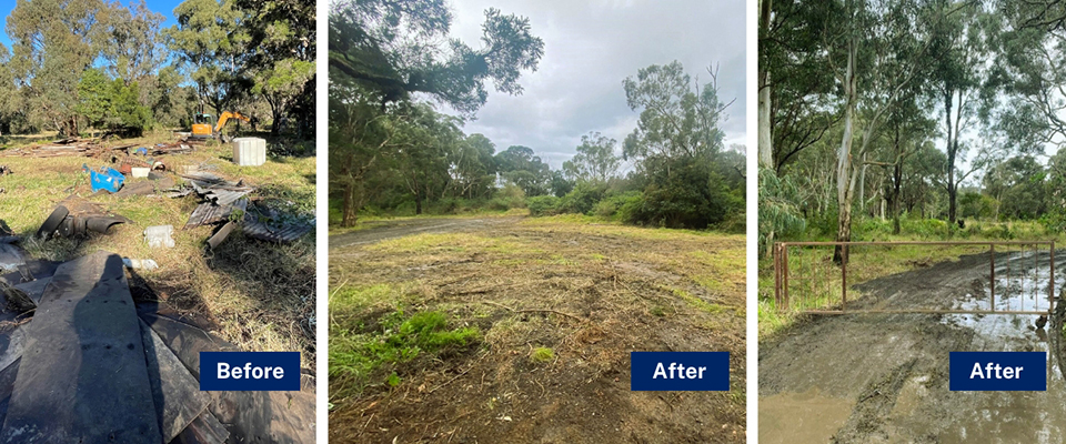 An image collage showing an area in Spring Hill before and after it has been cleaned-up.