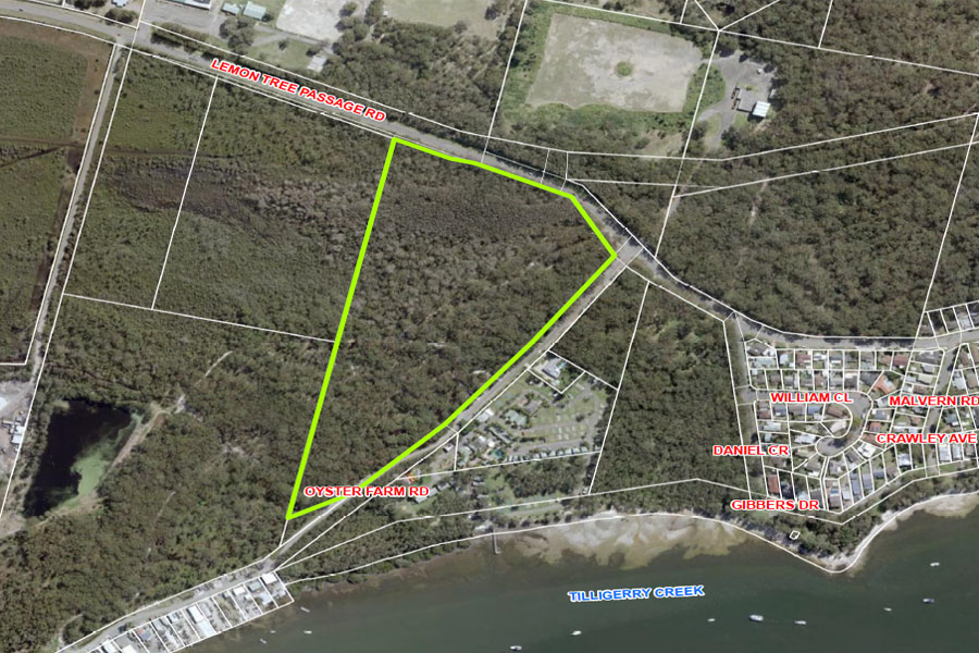 Aerial map showing where Aboriginal land claim approved in Port Stephens